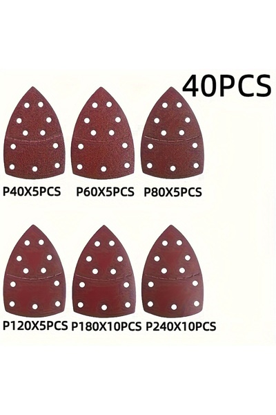 Choice 40 قطعة من ورق الصنفرة المثلثي ذي 11 فتحة، حبيبات من 60 إلى 800، مصنوع...
