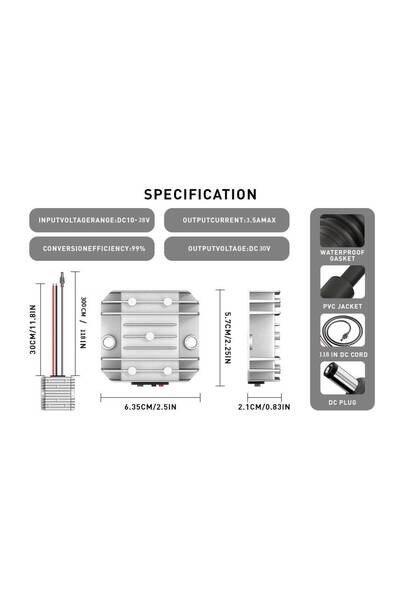 Choice محول رفع الجهد الفضي 30 فولت 3.5 أمبير، من 12 فولت إلى 30 فولت 3.5 أمب...