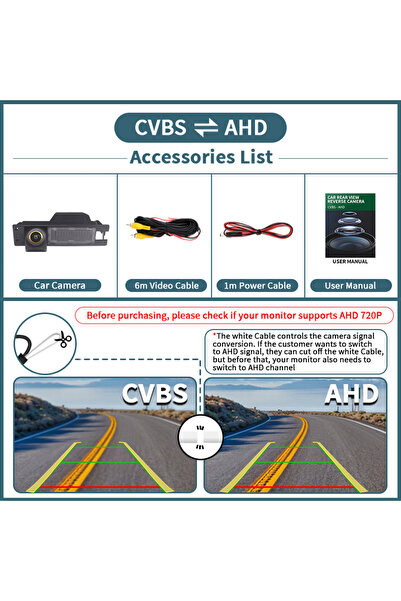 Choice كاميرا الرؤية الخلفية للسيارة بزاوية 170 درجة مع نظام CVBS-AHD ومسار د...