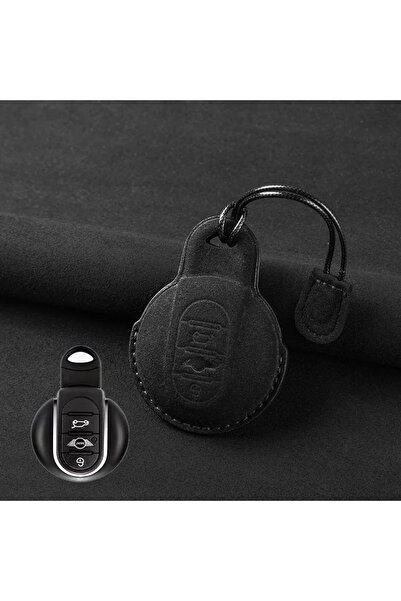 Choice حافظة مفاتيح سيارة من جلد جلد سويدي الأسود لسيارات BMW MINI COOPER S O...
