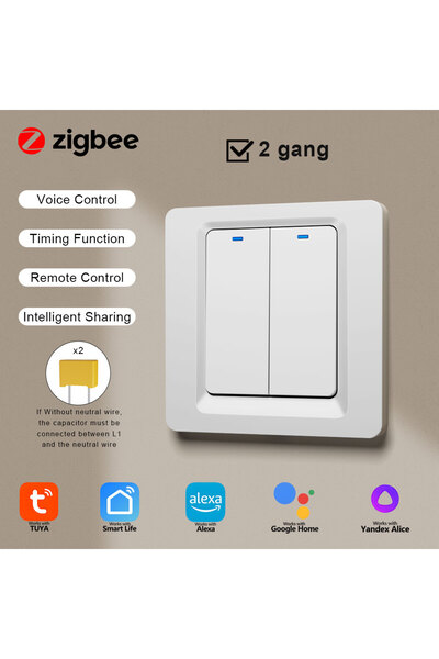 Choice1 مفتاح إضاءة ذكي بتقنية ZigBee رقم 1021ZC-WHITE-02 / لا حاجة لسلك محاي...