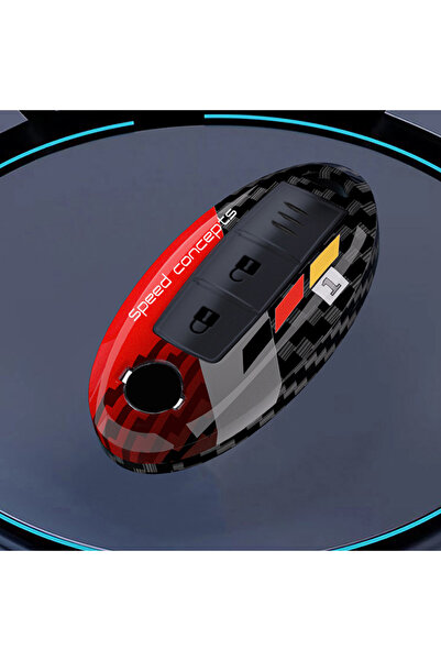 Choice1 غطاء مفتاح سيارة أنيق بلون أحمر كربوني لسيارات نيسان ليف، ميكرا، قاشق...