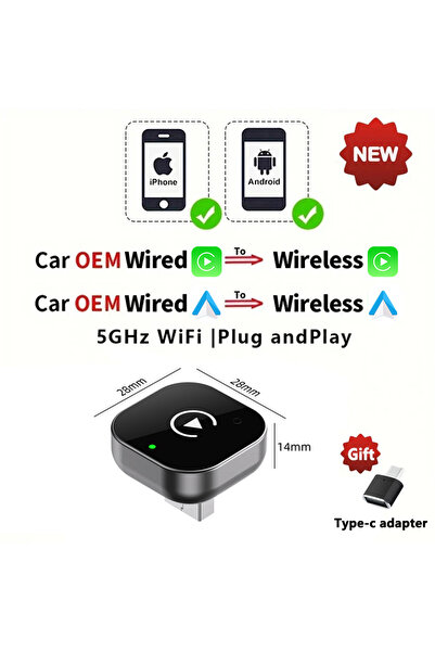 Choice EC14-DD EKIY 2in1 جهاز لاسلكي CarPlay دونجل، محول لاسلكي لنظام Android...