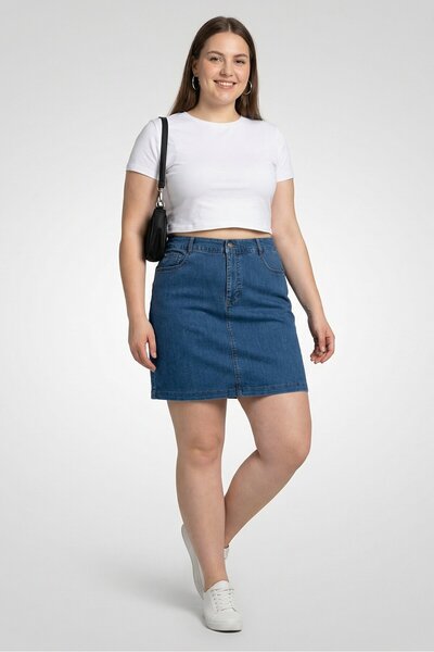 Charter Club Women Petite Washed Denim Skirt, Blue