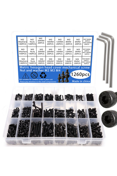 Choice 1260 قطعة من براغي الرأس السداسية السوداء M2، M3، M4، براغي من الدرجة ...