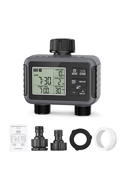 Choice1 صمام تحكم أوتوماتيكي بمنفذين للري، مزود بخاصية تأخير الري في حالة الم...