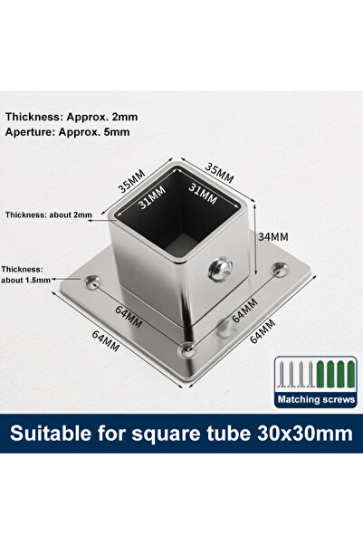 Choice 30 x 30mm Stainless steel Square Tube Connector, Flange base Base, Tub...