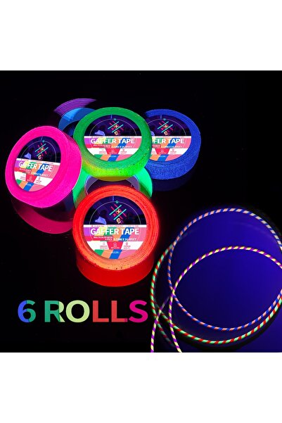 Choice مجموعة من 6 لفات من شريط نيون فلورسنت، 6 ألوان زاهية، تتفاعل مع الأشعة...