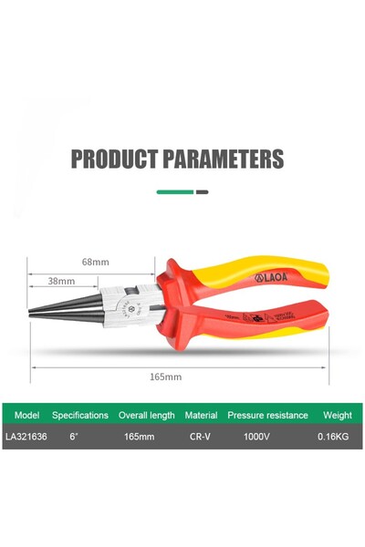 Choice LA321636 LAOA VDE Round Nozzle Pliers 6 Inch 1000V Insulation Needle N...