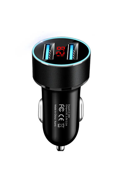 Choice شاحن سيارة أسود اللون، 3 أمبير 15 واط، ثنائي المنافذ USB، مزود بمقياس ...