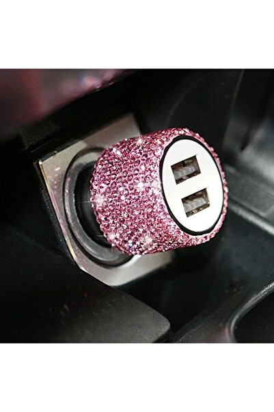 Choice4 A Pink USB Car Charger Pink Crystal Diamond 5V 2.1A Dual Port Fast Ch...