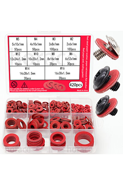 Choice 420pcs 420 Red Steel Paper Washers - M2-M16 Paper Washers, Red Paper G...