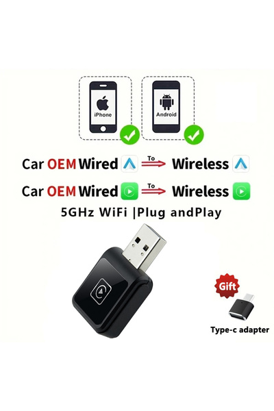 Choice محول EC21-BK EKIY اللاسلكي 2 في 1 لـ CarPlay، دونجل لاسلكي لنظام Andro...