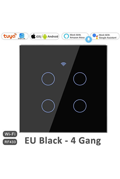 Choice black 4 gang EU WiFi RF 433mhz Smart Wireless Touch Wall Light 1/2/3/4...