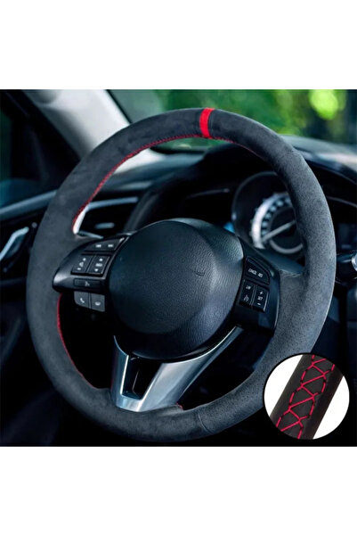 Choice6 جلد سويدي عجلة قيادة سيارة من الجلد المدبوغ من ريد ثريد، مناسب لسيارا...