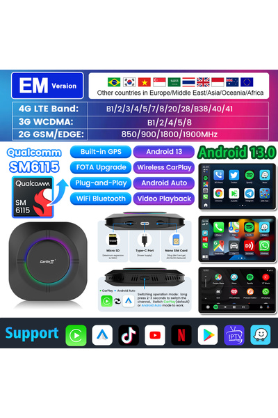 Choice 8 جيجابايت 128 جيجابايت EM 13.0 ثماني النواة 128 جيجابايت Carlinkit Ca...