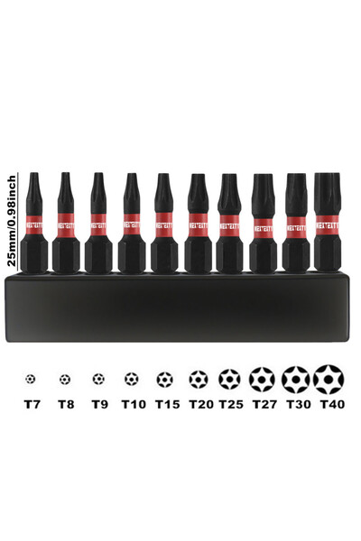 Choice3 مجموعة من 10 قطع من رؤوس مفكات توركس مقاس 25 مم من T7 إلى T40 مع قاعد...