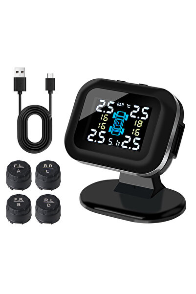 Choice نظام مراقبة ضغط الإطارات اللاسلكي TPMS USB أسود اللون بشاشة LCD مع 4 م...