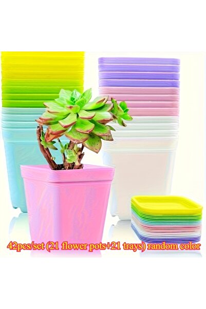 Choice S 42pcs 14/20/42 piece set of colorful flower pots, square plastic flo...