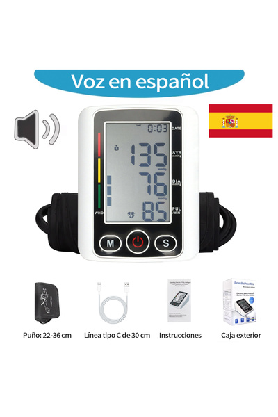 Choice3 جهاز قياس ضغط الدم الأوتوماتيكي ذو الصوت الإسباني، يُعرض على الجزء ال...