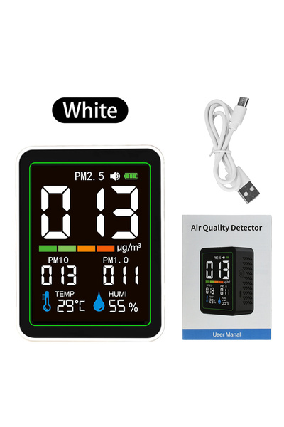 Choice جهاز مراقبة جودة الهواء 5 في 1 أبيض اللون، يقيس درجة الحرارة والرطوبة،...