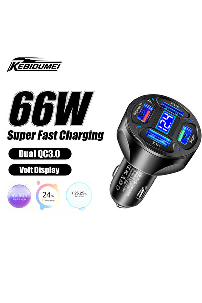 Choice شاحن سيارة كيبيدومي بقوة 66 واط مع شاشة عرض رقمية و4 منافذ ولاعة سجائر...