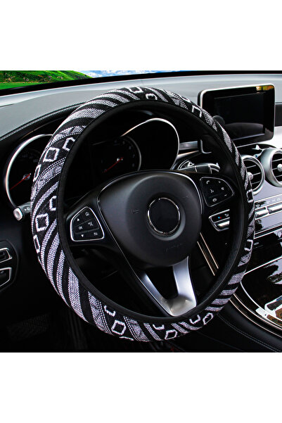 Choice Black white Steering Wheel Cover Breathable Cotton-Like Fabric Rimless...