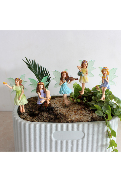 Choice MULTI 5-piece set of colorful flower fairy outdoor statues, festive at...