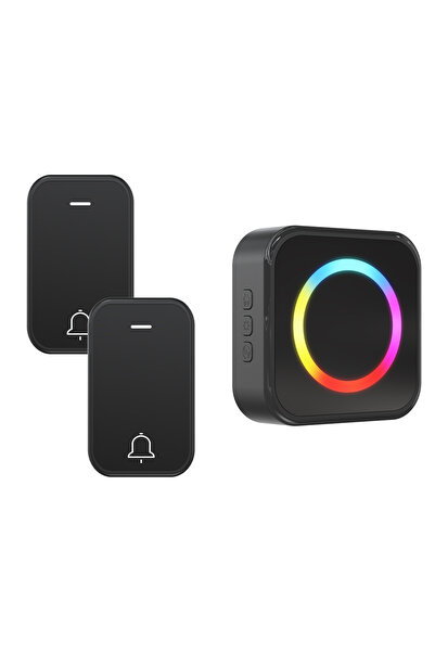 Choice17 جرس باب لاسلكي جديد يعمل بالطاقة الذاتية، أسود اللون، مزود بمفتاحين ...