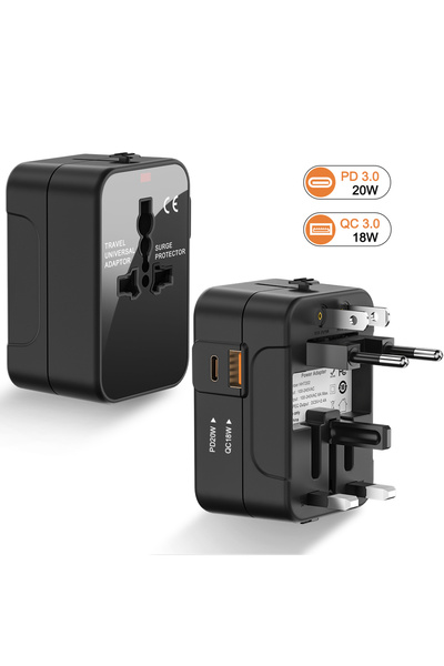 Choice1 110-250V universal black Global universal travel adapter PD20W/QC18W ...