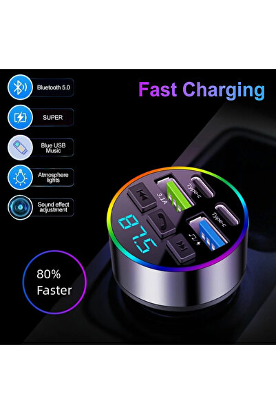 Choice1 جهاز إرسال FM بتقنية بلوتوث 5.0 وإضاءة ملونة بقوة 66 واط، شاحن هاتف ل...
