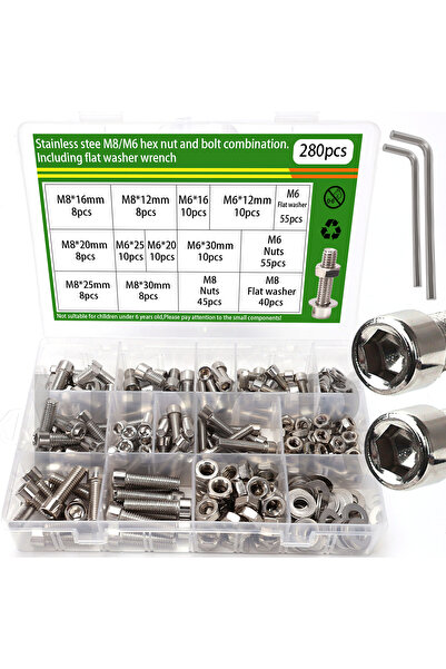 Choice 280pcs 280pcs M6 M8 Stainless Steel Bolt and Nut Kit, Hex Socket Head ...