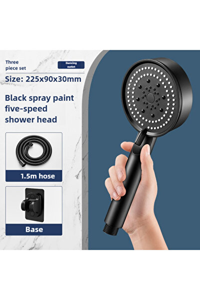 Choice3 أسود - 3 قطع رأس دش يدوي عالي الضغط مع حامل وخرطوم - 5 أوضاع تدفق ميا...