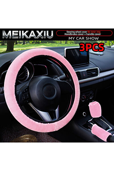 Choice5 غطاء عجلة قيادة شتوي دافئ من وبري باللون الوردي الفاتح، أسود ووردي، إ...