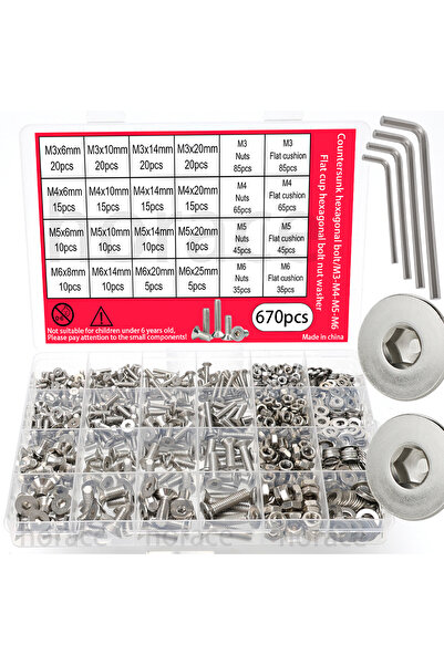 Choice 670 قطعة من مسامير سداسية غاطسة من الفولاذ المقاوم للصدأ / M3-M4-M5-M6...