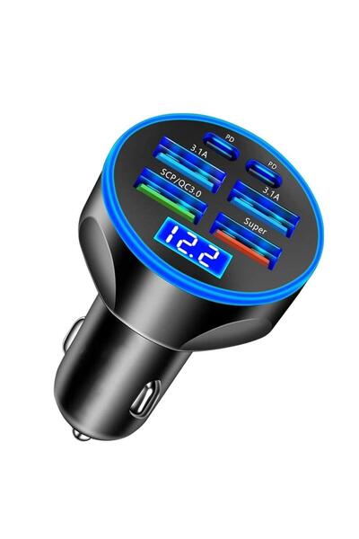 Choice black 4USB+2PD Car Fast Charging 300W Car Charger 4 Ports USB Charger ...
