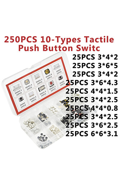 Choice 250PCS Switch Kit 250PCS 10 Types Tactile Push Button Switch Car Keys ...