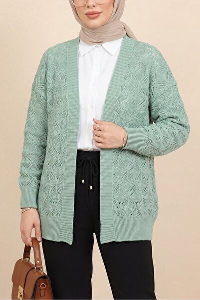 Modamorfo Patterned Araboy Knitted Knitwear Cardigan -Mint