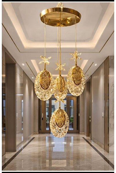 moontime alaçatı Şık Modern 3+1 Sarkıt LED Aydınlatma Seti, Salon, Antre ve Y...
