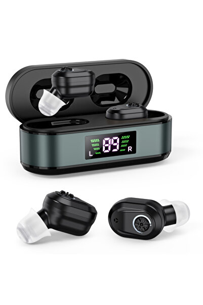 choice2 سماعة أذن سوداء صغيرة لاسلكية قابلة لإعادة الشحن لكبار السن، مزودة بم...