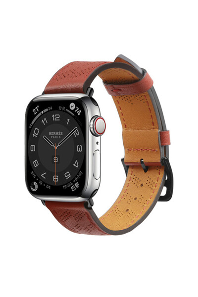 Hurtel Red Leather Apple Watch Band