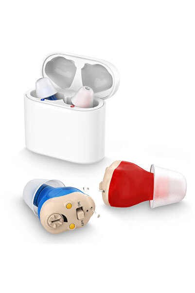 Choice سماعات أذن حمراء وزرقاء لكبار السن، سماعات أذن قابلة لإعادة الشحن مع خ...