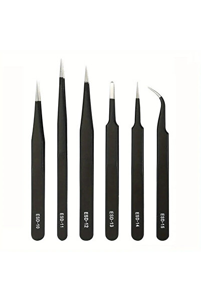 Choice 6PCS 1 SET 6-Piece ESD Anti-Static Tweezers Set, Precision Stainless S...