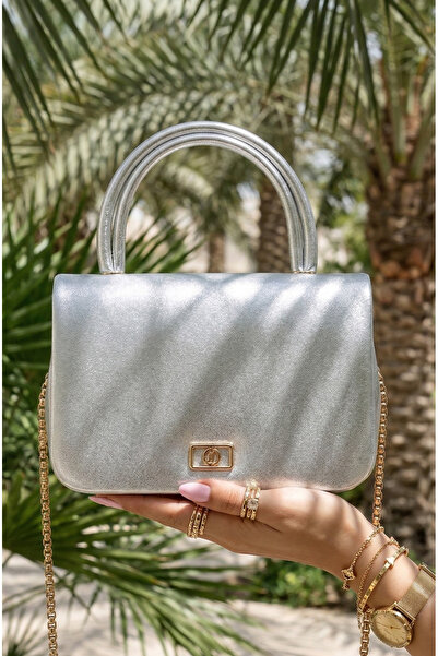 Çanta Trend Geantă de mână mini cutie argintie pentru femei, cu mâner lateral...