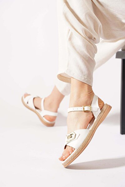 Moda Pie Kulen Yan Open U cu cataramă Femei sandale Piele albă