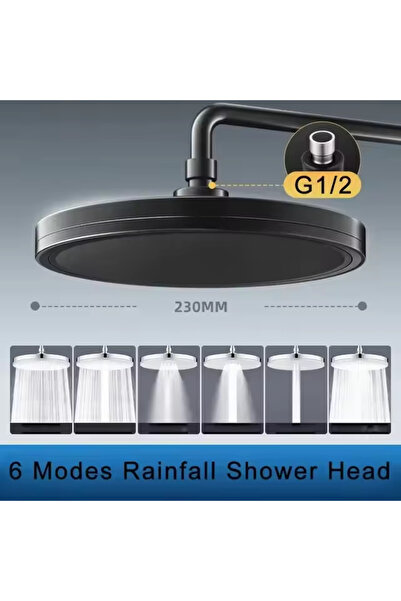 Choice Black 6 Modes Rainfall Shower Head Bathroom High Pressure Top Rain Sho...