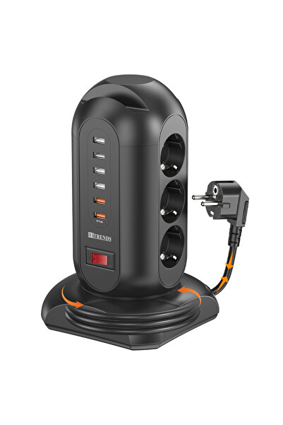 Choice 250V EU 9 black Eu plug vertical power board 2500W 9AC sket, 6 USB int...