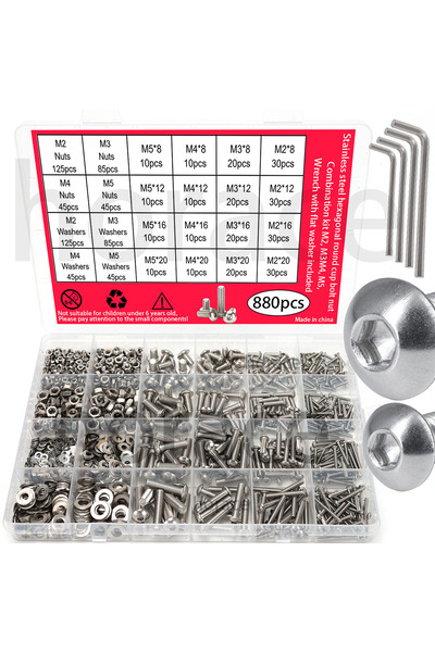 Choice 880pcs 880pcs-stainless steel round cup hex bolt, nut, and washer set ...