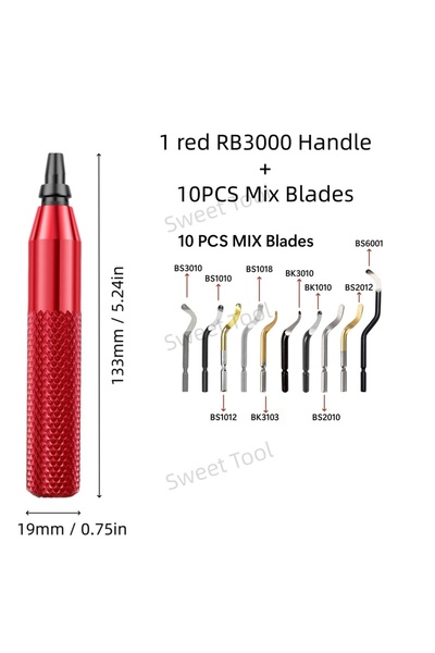 Choice1 Red X 10PCS MIX 10PCS Rotary Deburr Blades Set with RB3000 Handle Deb...