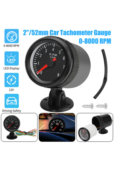 Choice 2" 52mm Car Meter Tachometer RPM Gauge 0-8000RPM Analog Black Case Wit...